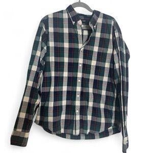 J. Crew Slim Fit Plaid Button Down Oxford Collar Long-Sleeve Dress Shirt Green